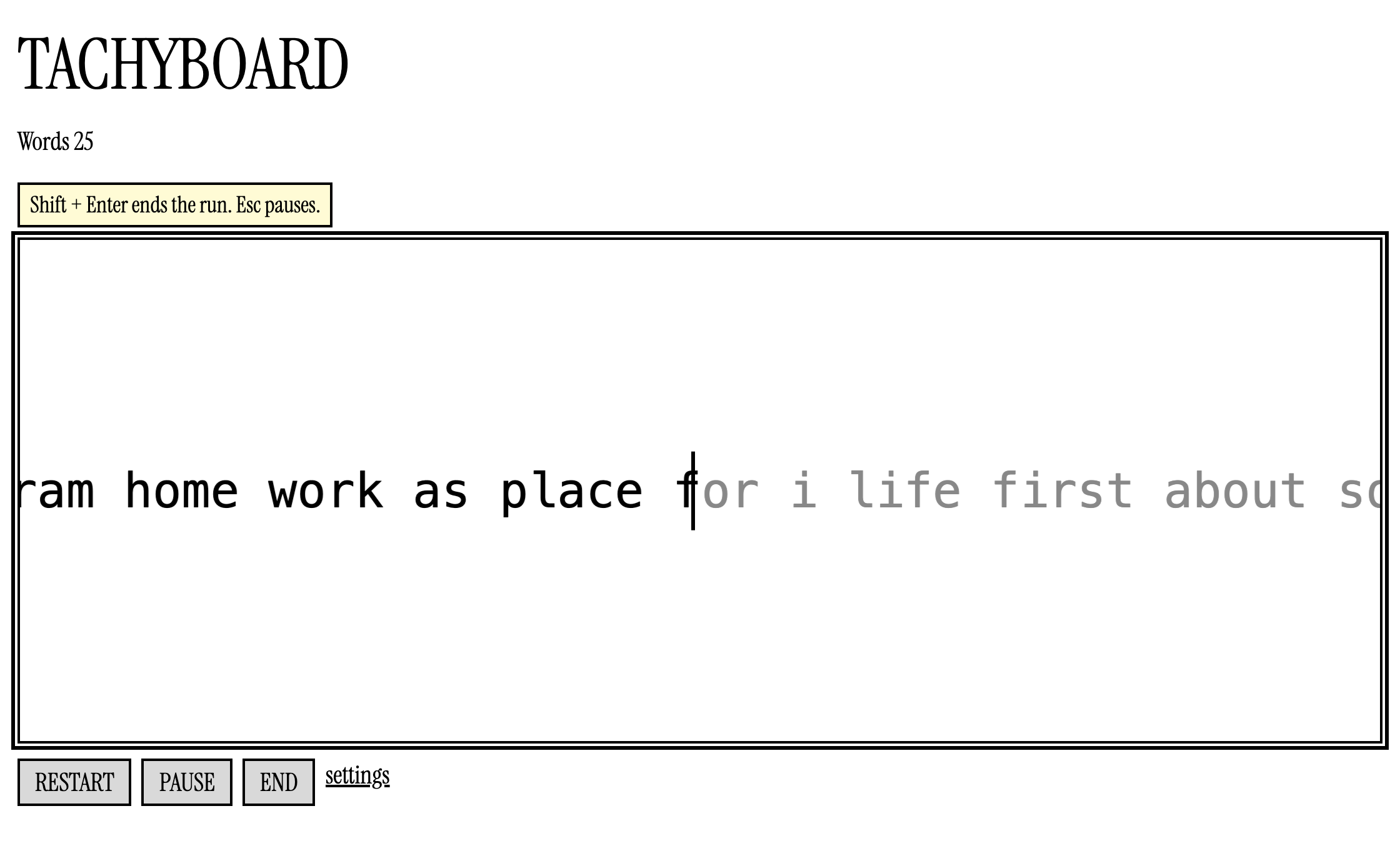 The Tachyboard typing interface during a session